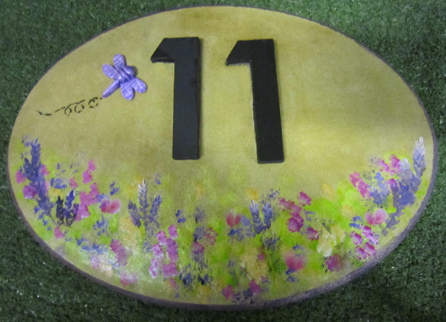 Personalised- House Number Oval Medium With Roses And Butterfly - Click Image to Close